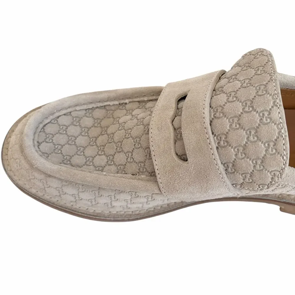 Gucci Web GG Monogram Suede Loafers Beige 831289 Mens 11.5 US 12 NEW